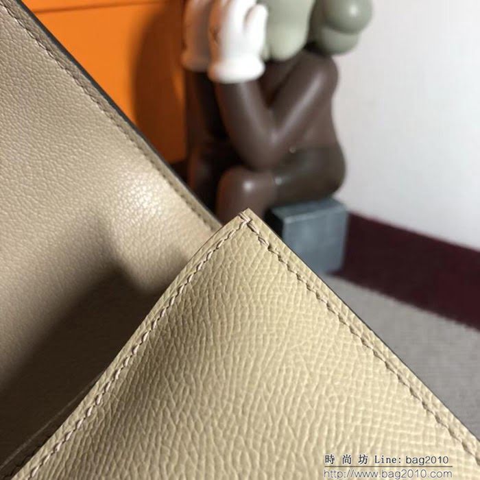 HERMES愛馬仕 空姐包 constance 風衣灰 EPSOM 18cm 金扣 蠟線縫製 單肩斜挎包  Ama1492